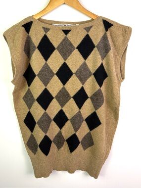 Vintage Rino Rossi Argyle wool blend knit argyle Vest Camel, Black,Gray size S